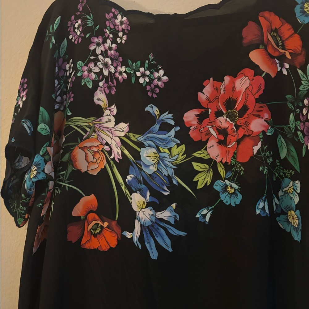 Johnny Was Flower Garden Georgette Dress Black Floral Shift Size M - Picture 9 of 9